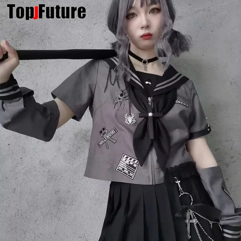 

Women Y2K Detachable broken sleeves JK Orthodox Uniforms Gothic Punk Bad Sick Girl Lolita Japanese sailor suit JK uniform