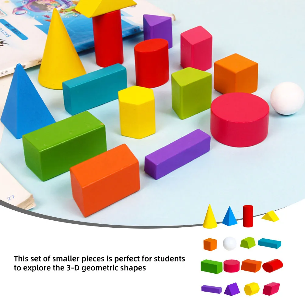 

1Set Wooden Geometrical Solid Blocks Premium Math Teaching Aid for Early Childhood Education Colorful Safe Smooth Edges 3D Shape