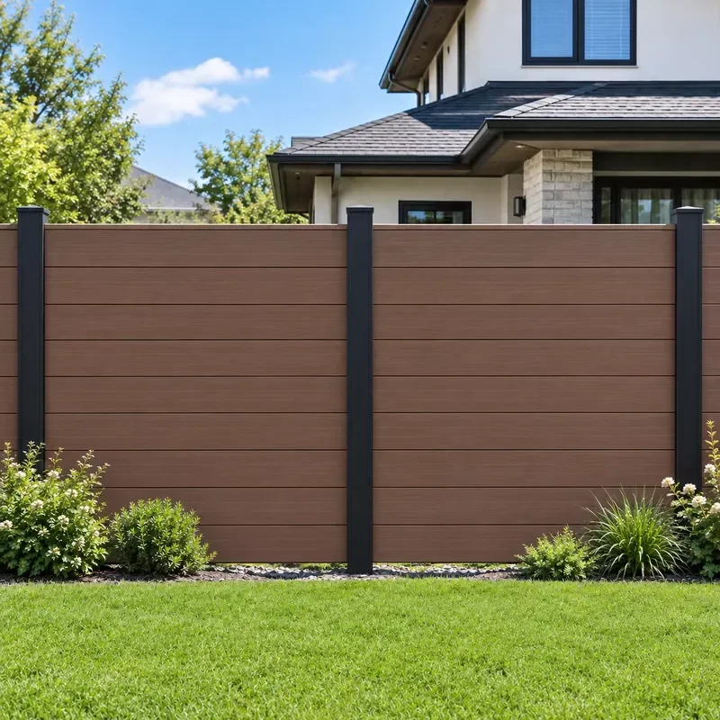 WPC Fencing 1.8x1.8 m 1800mm Panels Complete Set Outdoor Garden Privacy Aluminum Posts Gate Trellis Slats Wall 3D
