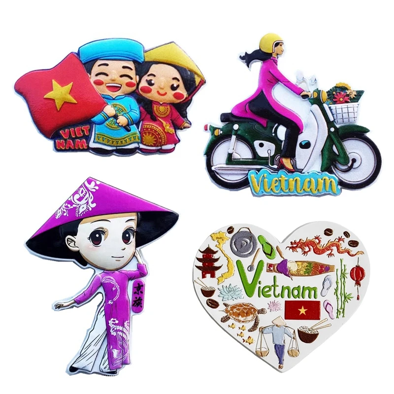 Vietnam Clothing Motorcycle Girl Handmade Painted 3D Fridge Magnets Tourism Souvenirs Refrigerator Magnetic Stickers