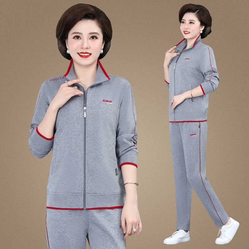 

Осенний модный спортивный костюм-двойка для женщин среднего возраста, повседневный комплект для весны и осени