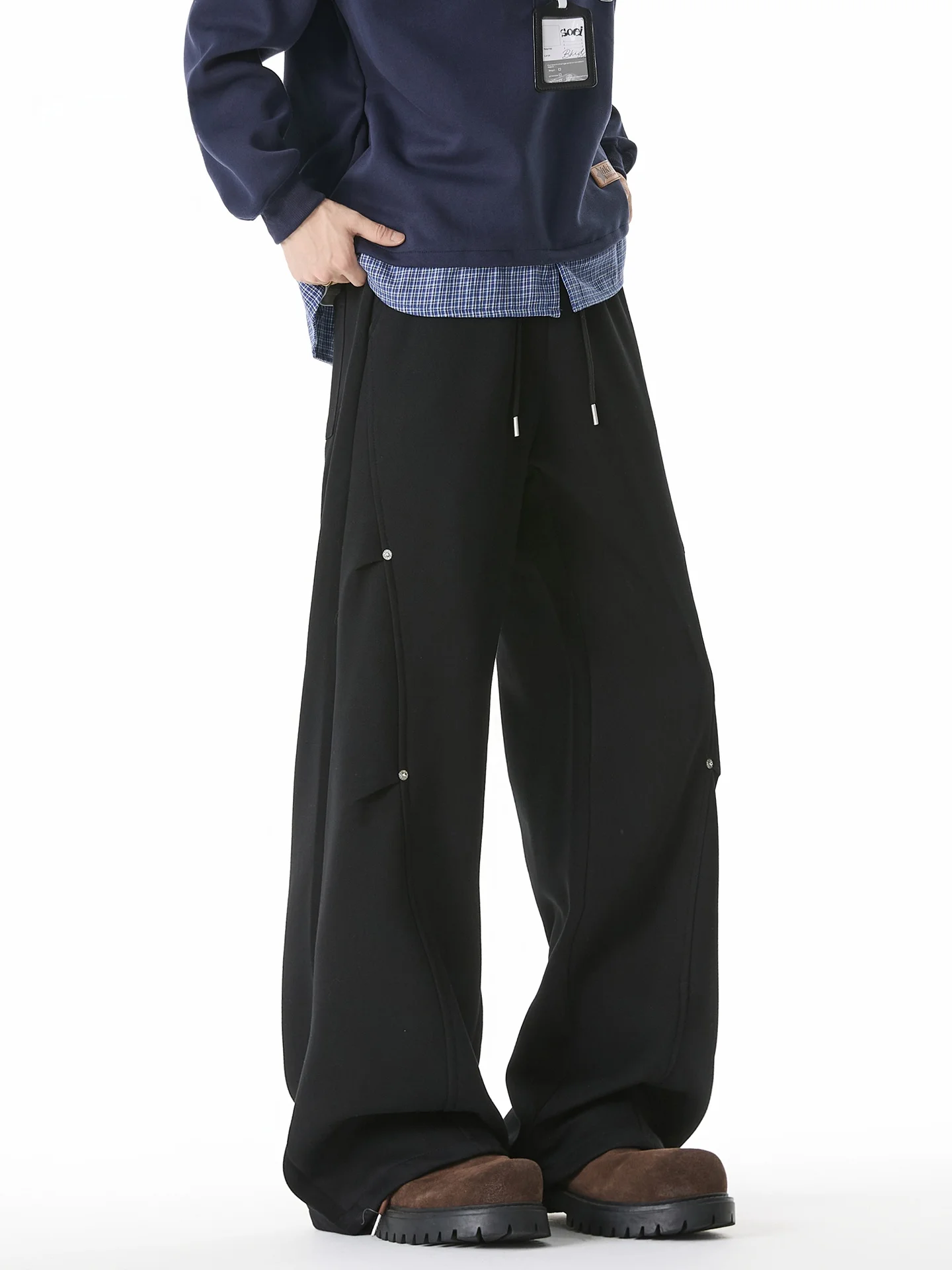 

American Sle Thiened Pleated White Flower ey Sweatpants Men's Autumn Winter Straight Leg Wide Leg Casual Sports Pants