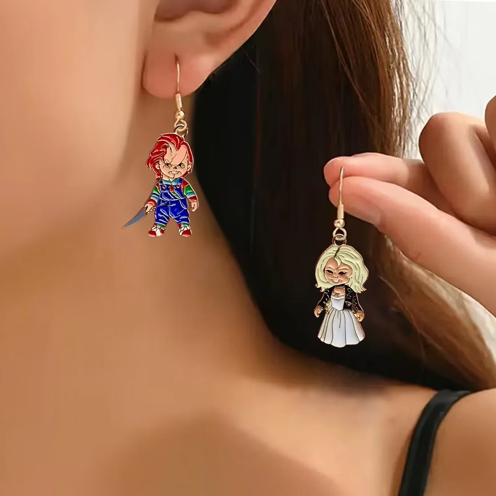 Cute Designed Oil Drop Alloy Cartoon Devil Clown Man Price Drop Earrings Movie Character Dangle Earrings For Women Girls Gifts