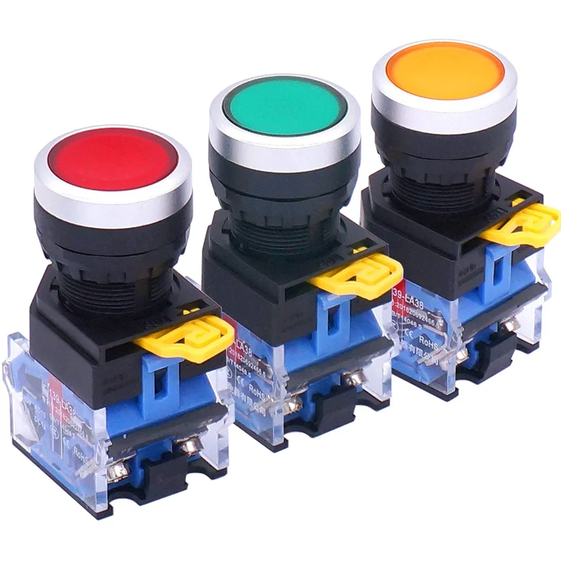 

22mm Momentary Push Button Switch 10A 440V 1NO 1NC Red Yellow Green Sign Pushbutton Switches LA38-11BN