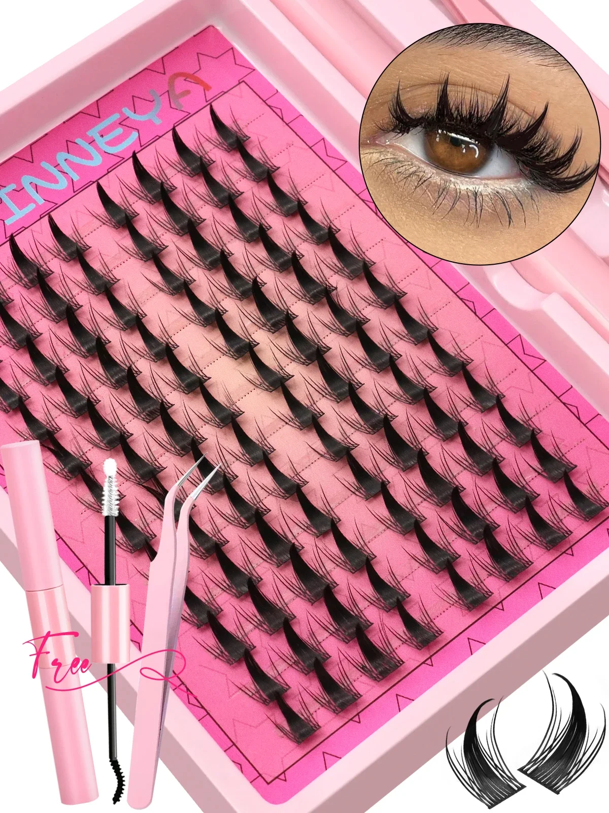 GROINNEYA Kit de grappes de cils Extension de cils pointus Volume moelleux bricolage cils en grappe épais cils individuels maquillage à la maison