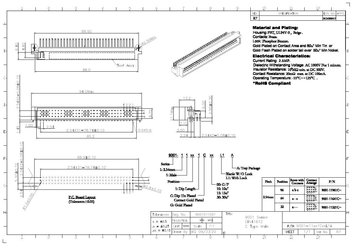 2PCS/9001-11321C00A  9001-11641C00A 9001-11961C00A  9001-31321C00A  9001-31641C00A  DIN41612 connector  2.54MM