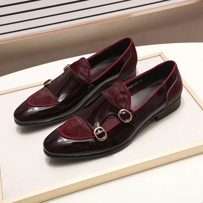 

New Men's Loafer Gentlemen' Banquet Party Leather Suede Leather Patchwork High-end Men's Casual Button Monk Loafers Oxford Shoes
