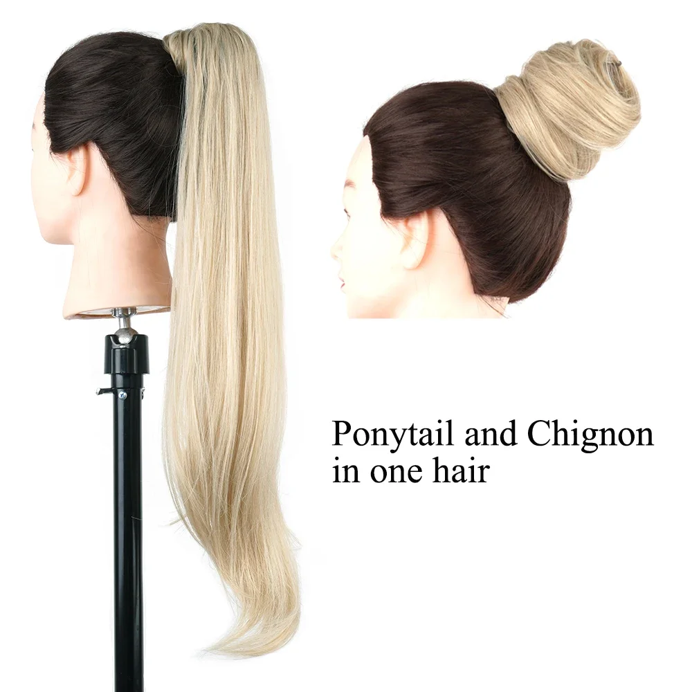 Synthetic Hair Extensions Dirty Blonde Pony Tail Flexible Wrap Hair Body Wave Drawstring Ponytail Hair Pieces for Women