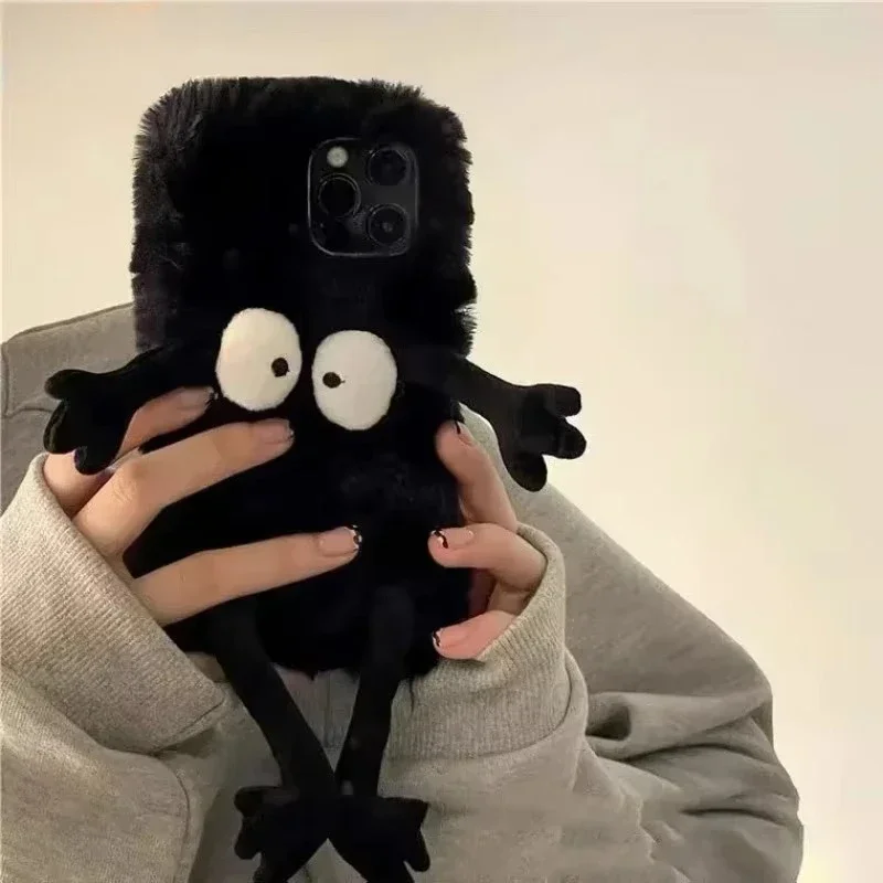 Plush briquettes  Soft Plush Phone Case For iPhone 17 16 15 11 12 13 14 Pro XR X Xs Max mini 7 8 6 6s Plus MAX 3D Fur Back Cover