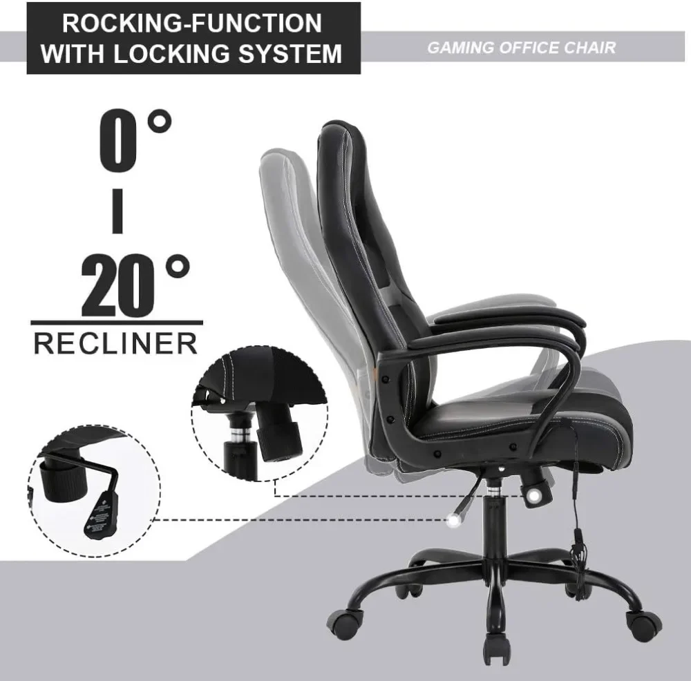 Silla de oficina de masaje para juegos de PC, asiento ergonómico de escritorio, silla de carreras de cuero PU ajustable con soporte Lumbar,