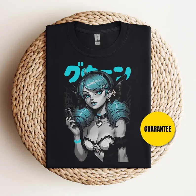 Gwen Japnese Style Shirt Gwen tee Shirt of Legends Apparel Monochrome Greyscale, Japanese Aesthetcic