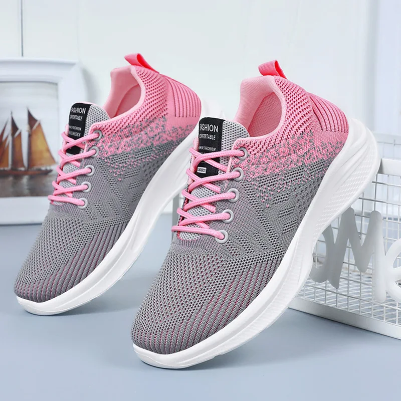 

2024 Spring New Women's Shoes Soft soled Fashion Korean Edition Casual Shoes Mesh Lace Running Sports Shoes