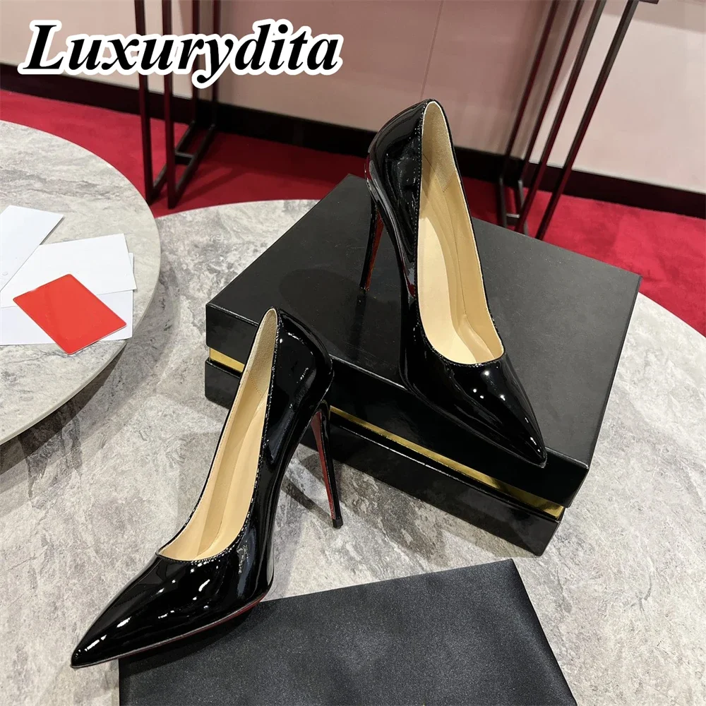 

LUXURYDITA Women Sandal Luxury Designer High Heels 12CM Customize Red Heel KATE Socialite Dinner Wedding shoes H1752