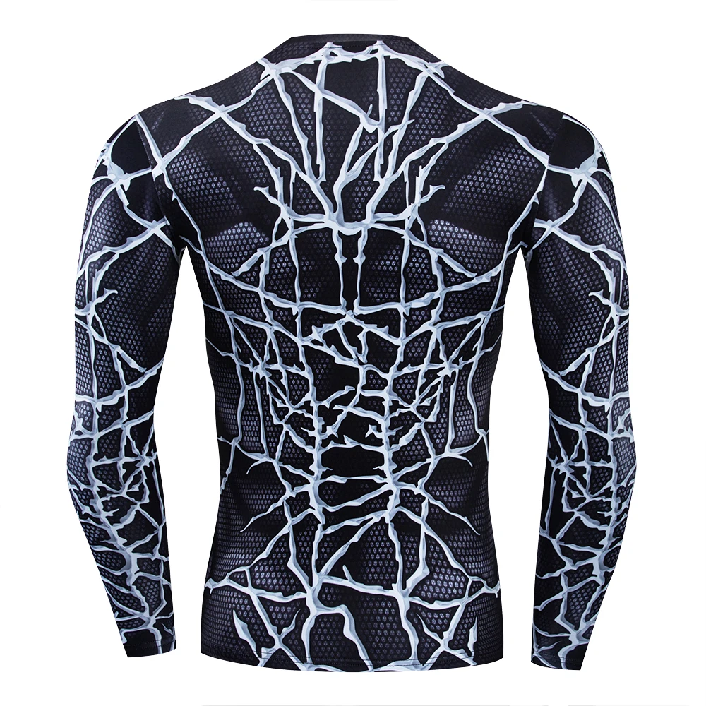 3D White striped compression tights Men\'s Quick Dry Long sleeve Sweatshirt Bodybuilding T-shirt Gym Workout Fitness shirt