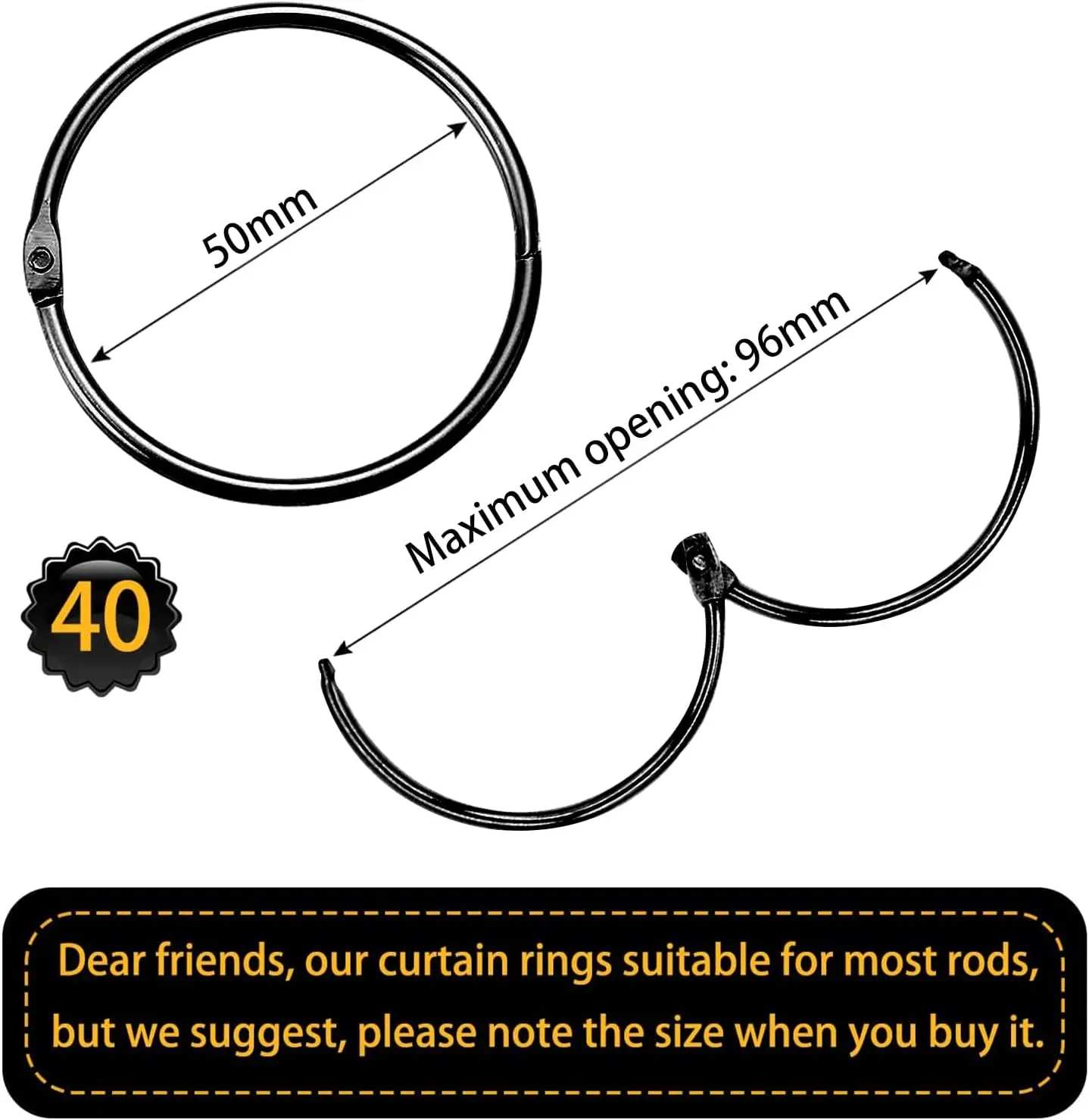 40Pcs Open Curtain Rings 50mm Curtain Rings Round Rings Shower Curtain Clips Metal Clips for Curtains Rods Bathroom Accessories view 2