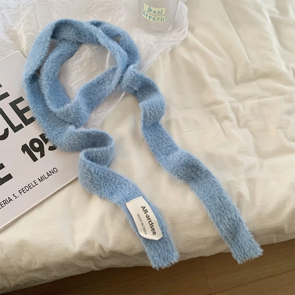 

Casual Solid Color Wool Shawl Harajuku Y2K Knitted Scarf Korean Style Ribbon Long Narrow Scarves Autumn/Winter