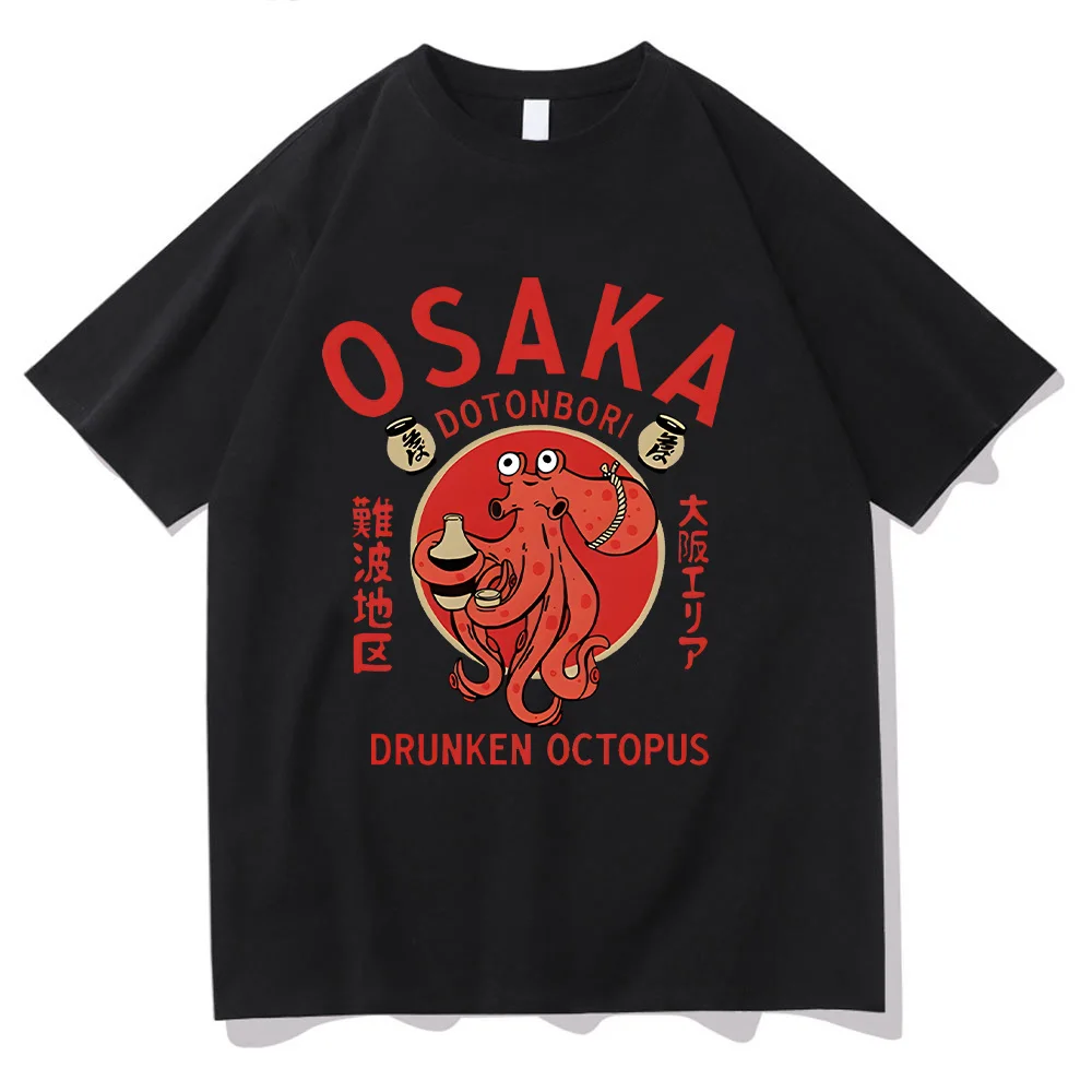 Osaka Dotonbori Drunken Octopus T-shirts Japanese Food Funny Cotton Tee-shirts Summer Fanshion Women Men Tops Vintage  Aesthetic