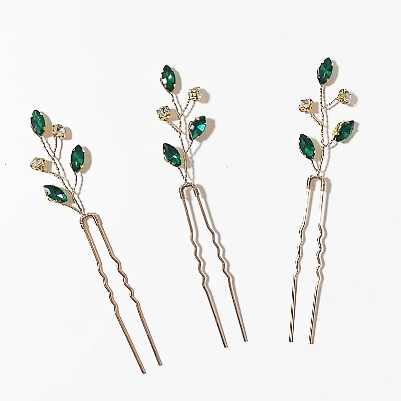 

Маленькие простые свадебные заколки для невесты со стразами зеленого цвета, свадебные аксессуары для волос для женщин и девочек