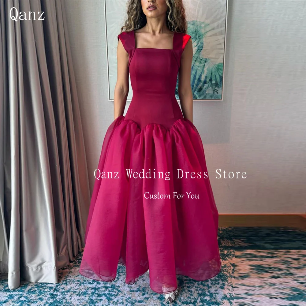 

Qanz Deep Fuchsia Prom Dress Spaghetti Straps Satin and Tulle Dresses 2025 Women A Line Vestido De Gala Noche Mujer Customized