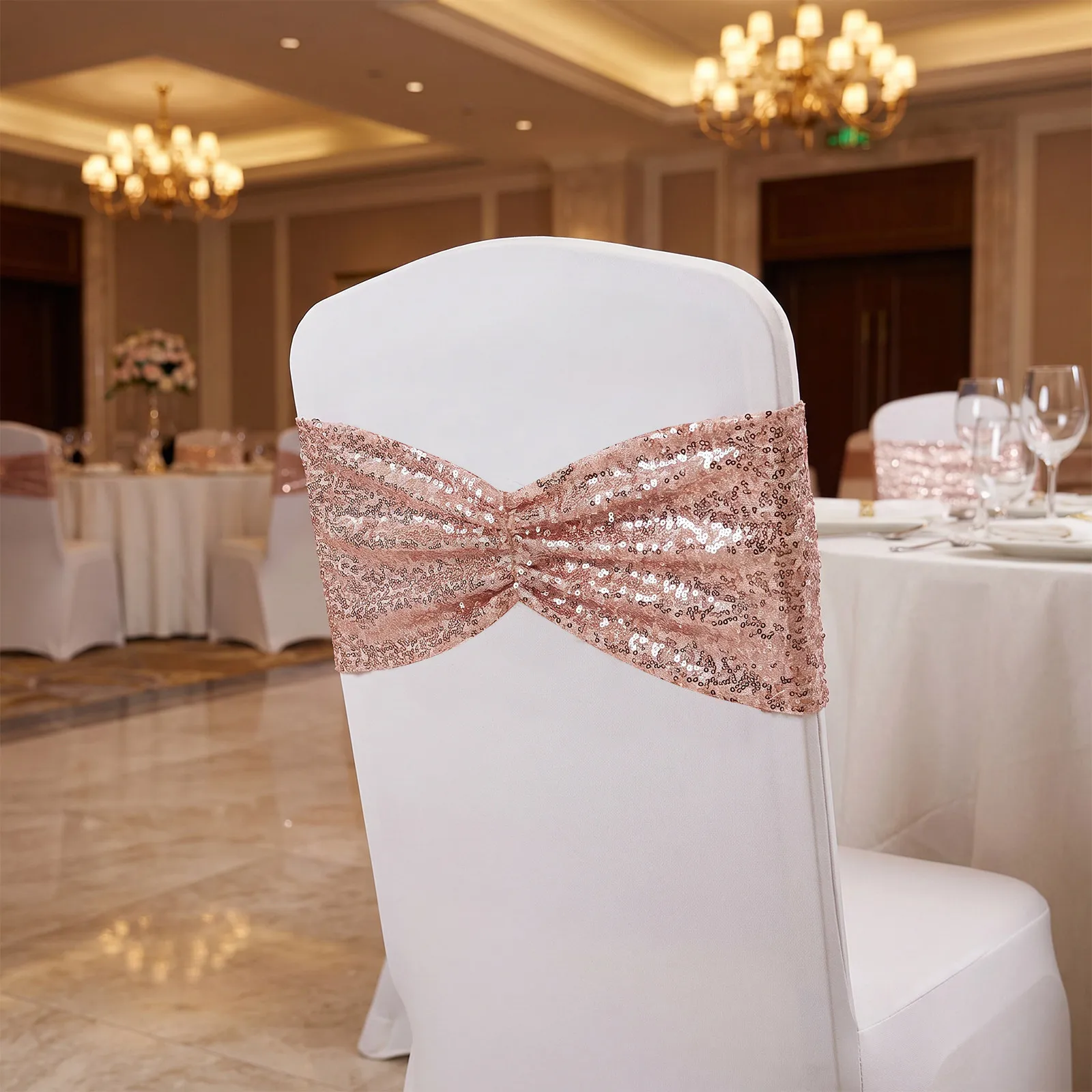 10pcs Decors Banquet Bands Party Decors Shiny Wedding Bands Chair Sashes Wedding Decorative Chain Bows Party Chair Bows