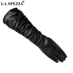 LA SPEZIA Long Gloves Women Pu Leather Solid Black White Red Coffee Pink Autumn Winter Fashion Ladies Elbow Length Gloves