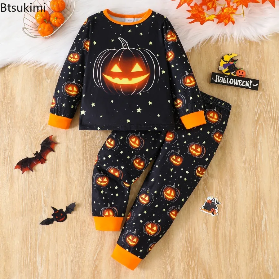 

2025 Halloween Costume Baby Girls Clothes Pumpkin Print Boys Girls 2 Piece Set Children Set Toddler Festive Party Kids Clothing