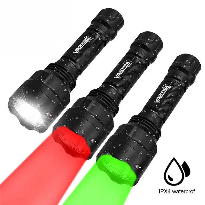 LED Tactical Flashlight White/Green/Red Light Torch Hunting USB Rechargeable 350LM 600-800 Yards Range C8 Shooting Scout Lights