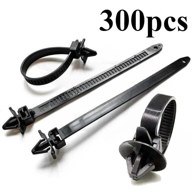 

10/300PCS Car Nylon Black Cable Ties Push Mount Wire Harness Fastener Cable Clamp Clips Ties Management Car Wire Organizers