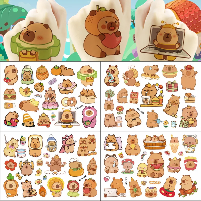 Capybara Temporary Tattoo Stickers for Kids Cute Birthday Party Supplies Favors - Easy to Apply Non-Toxic Removable Tattoos