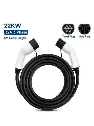 Portable EV Charging Cable 32A 22KW 3 Phase Electric Car Charger 3.5KW 16A 1 Phase EVSE Kit EV Cable Type 2 to Type 2 IEC62196-2