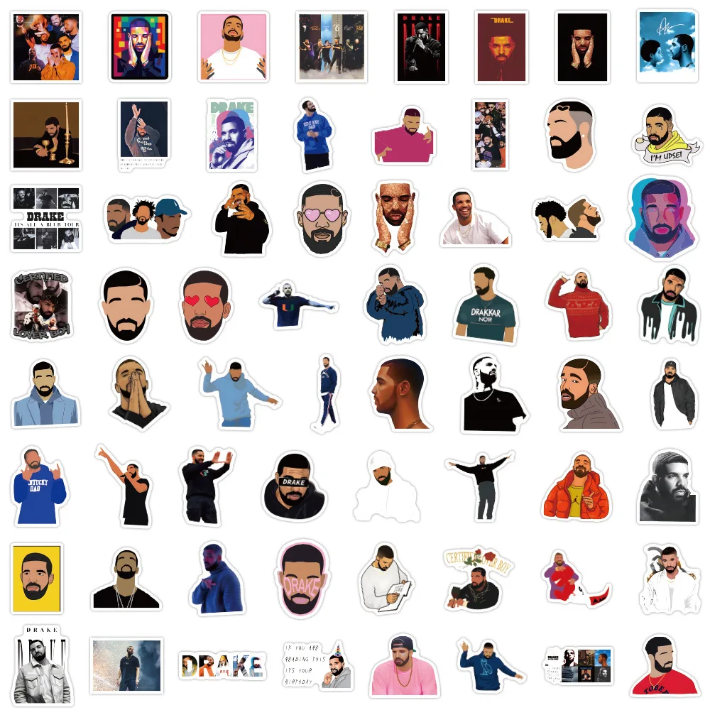 62Pcs Singer Drake Stickers Rap Drake DIY Stickers Scrapbooking Phone Luggage Skateboard Waterproof Decals