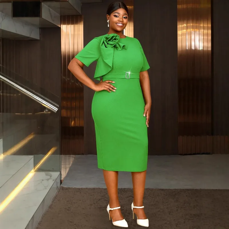 

L-4XL, большие размеры, вечерние платья в африканском стиле для женщин, весна 2026, летнее африканское зеленое облегающее платье миди с короткими рукавами, наряды