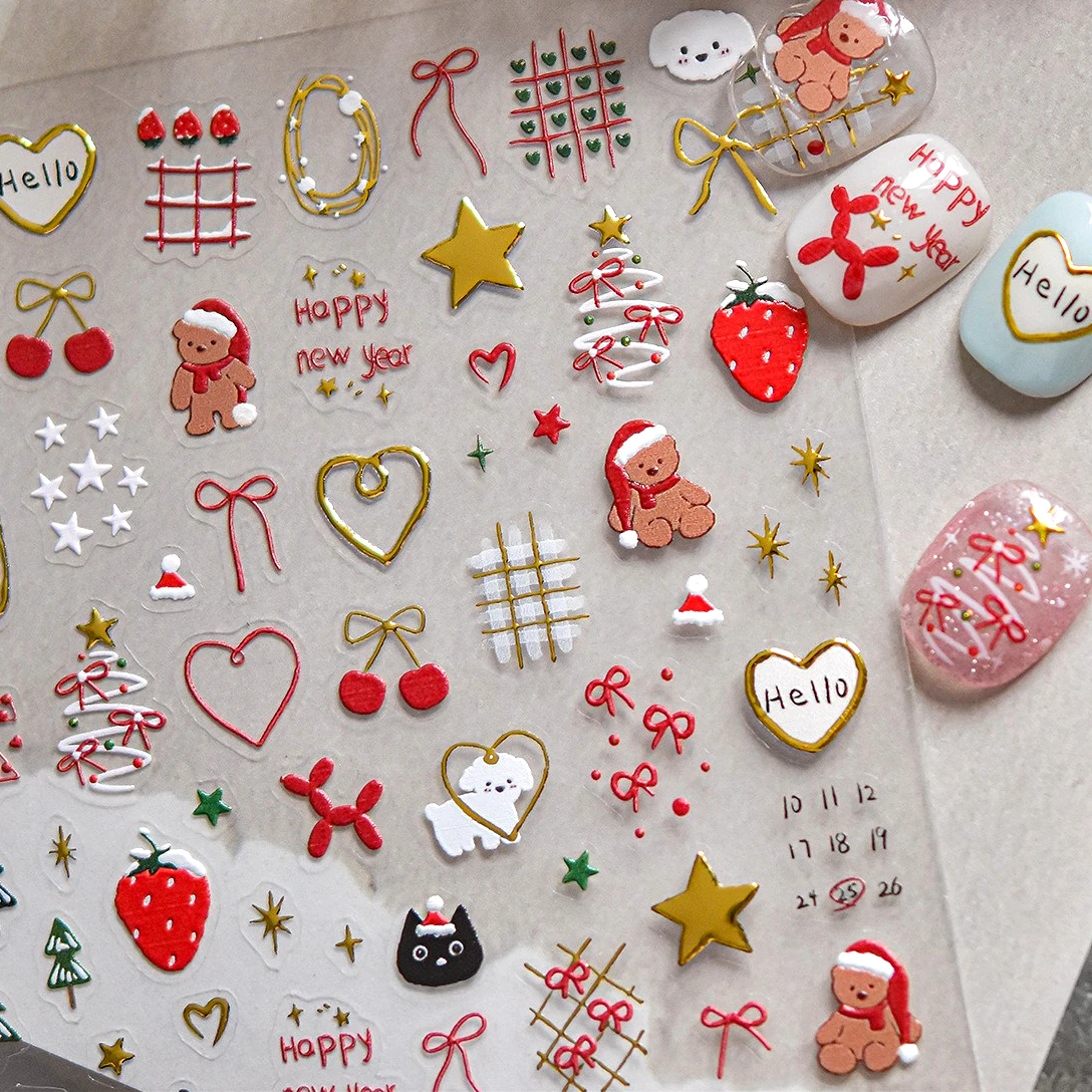 

Christmas Tree Winter Bowknot Bear Star Pine Apple Cherry Cat Snowman Snowflake Santa Claus Crystal Ball Nail Art Stickers Decal