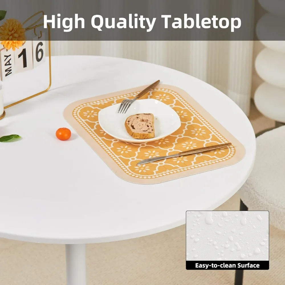 طاولة طعام حديثة على طراز توليب 31.5 من منتصف القرن مع سطح طاولة سميك وقاعدة معدنية لبيسترو المطبخ