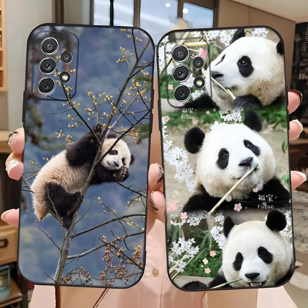 Cute Panda Fubao Phone Case For Samsung Galaxy A13,A21s,A22,A31,A32,A52,A53,A71,A80,A91 Soft Black Phone Cover