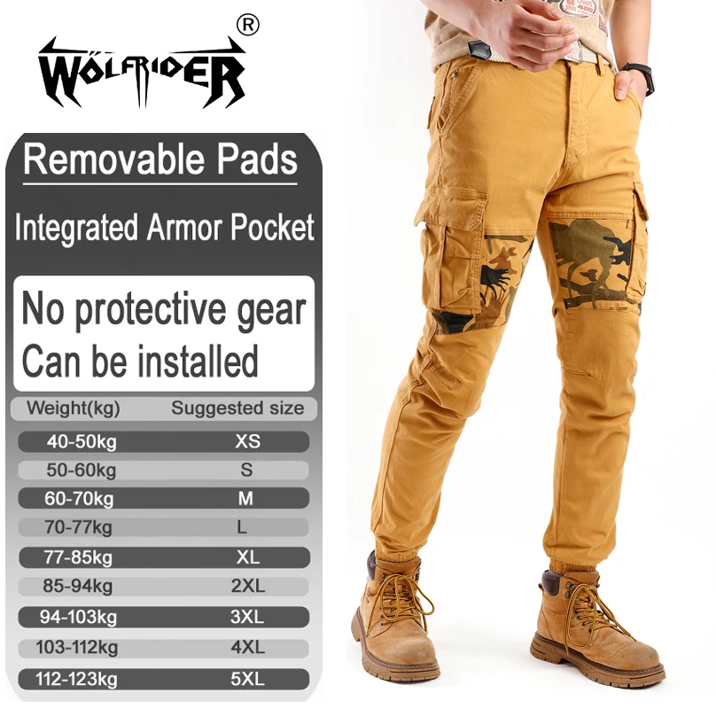 Men Motorcycle work pants Heavy duty Abrasion resistant Anti slip Riding gear with Armor pockets Armor Not included 052