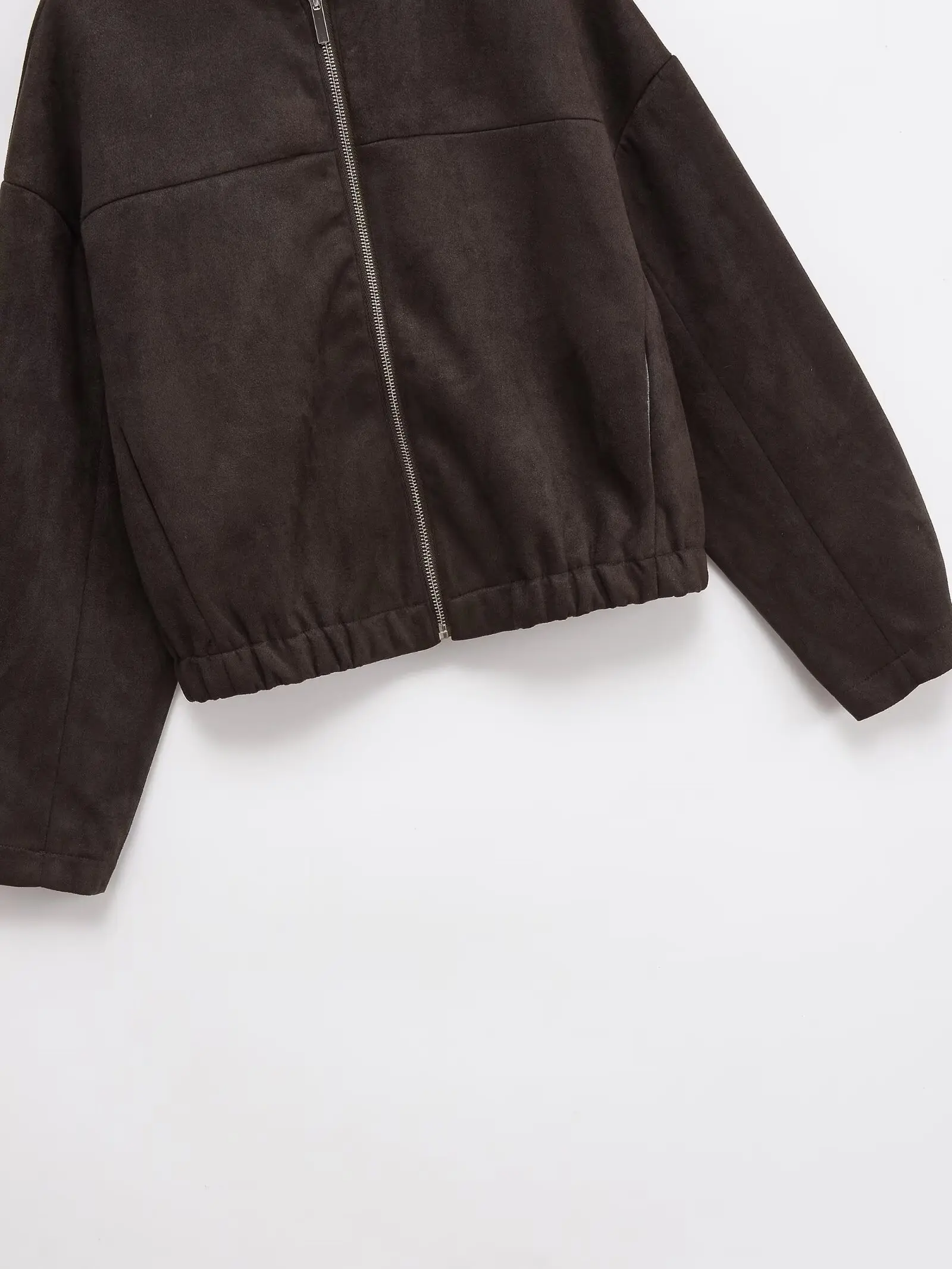 وصل حديثًا لخريف 2025 سترة نسائية غير رسمية كبيرة الحجم بأكمام طويلة ورقبة دائرية وتأثير من جلد الغزال #2