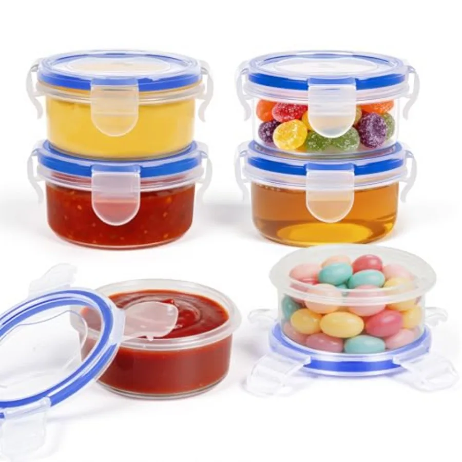 Small Containers with Lids, [6 Pack] 3.5 oz Reusable Plastic Jars for Snack and Puree, Salad Dressing Container to Go, Small Co