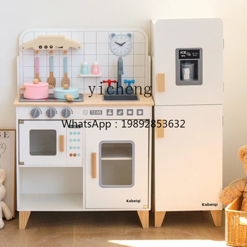 ZZ الأطفال دمية طفل خشبية محاكاة الثلاجة المطبخ غسالة فرن خزانة البدلة #4
