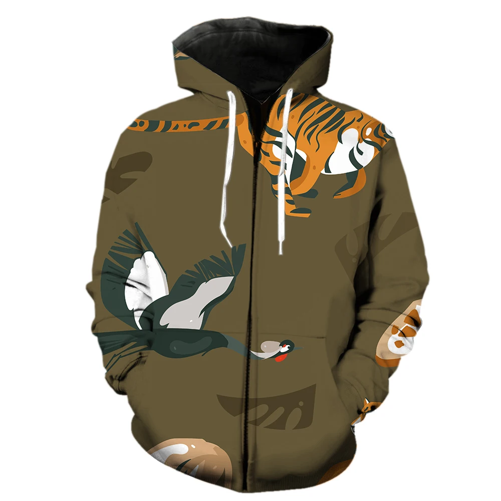 

Grassland Animal Tiger Men's Zipper Hoodie Unisex Streetwear Oversized Cool Hip Hop 3D Printed Tops Teens With Hood Jackets