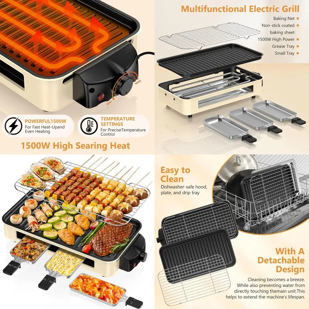 

Dual-Function 1500W Indoor Grill & Griddle with Non-stick Plates, Temperature Control, Dishwasher Safe