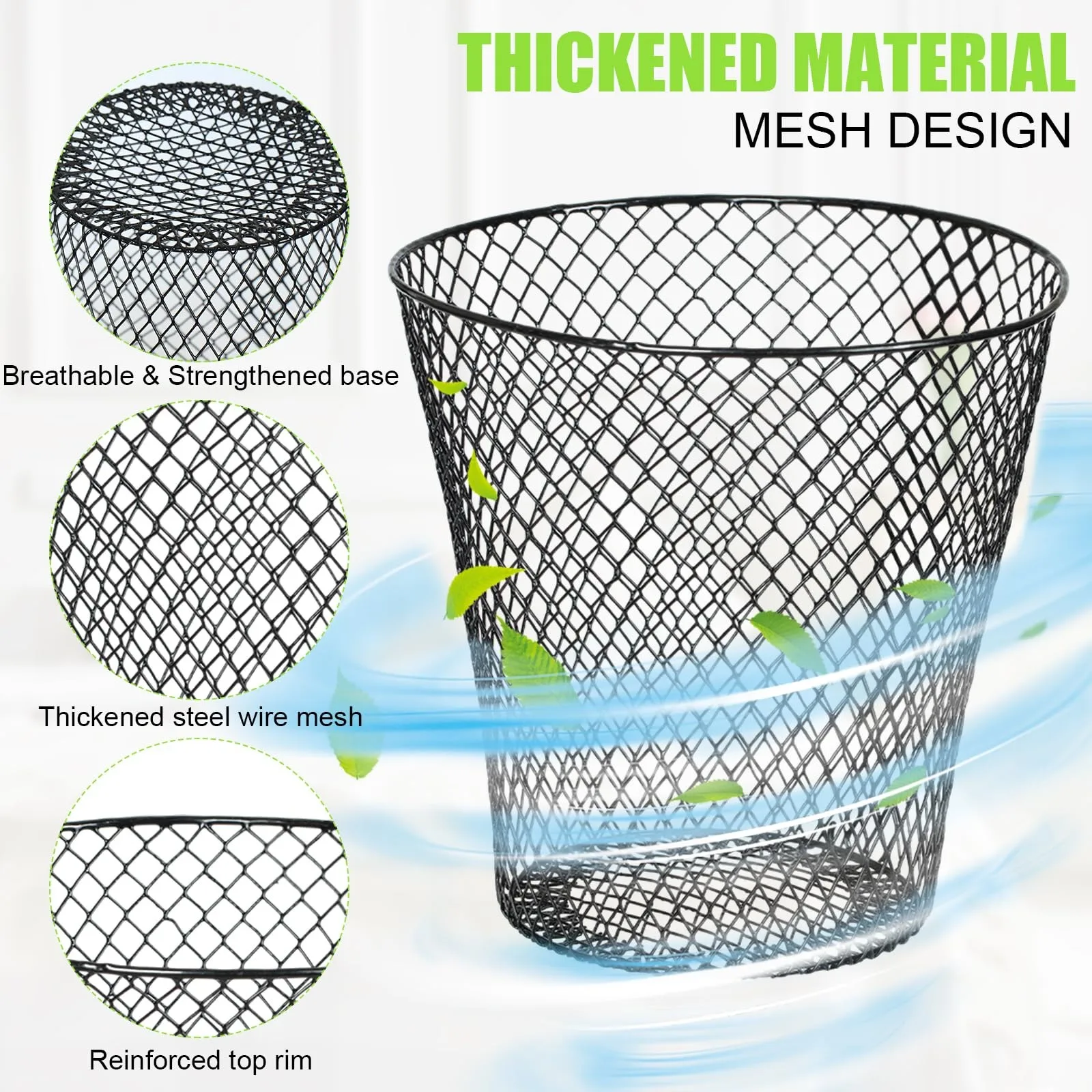 10 Pack Wire Mesh Desk Metal Trash Can Wastebasket Recycling Black Trash Bins Garbage Container For Bedroom Offices Kitchen Room