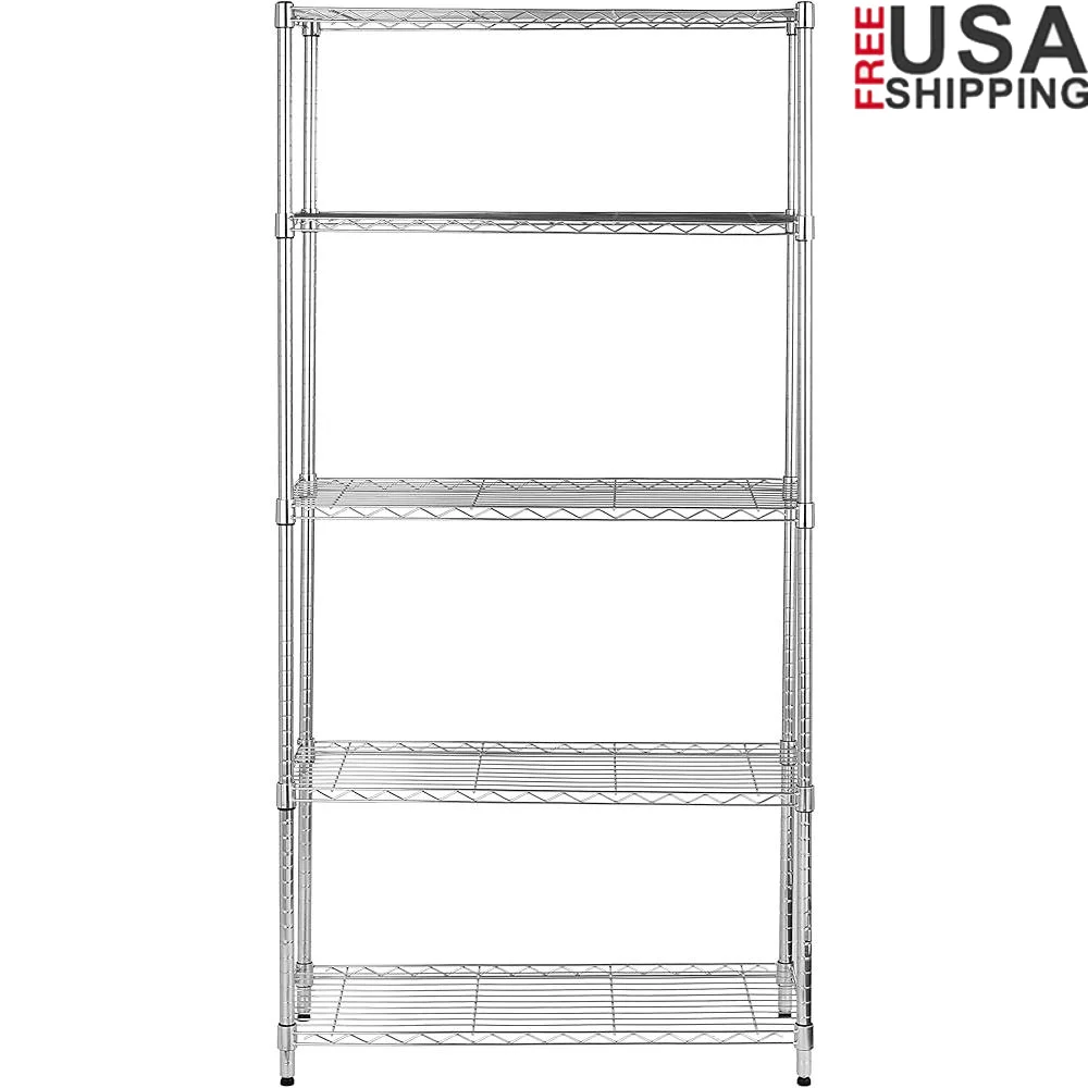 

5-Shelf Heavy Duty Steel Wire Rack Storage Shelving Organizer Adjustable Kitchen Garage Laundry Room Tools Supplies