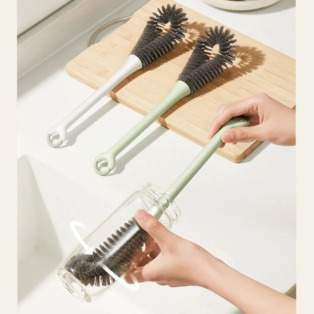 New 33cm Long Handle Cleaning Brush L-shaped Brush Head 360 Degree Cup Brush PP Food-grade Bottle Cleaning Brush Universal