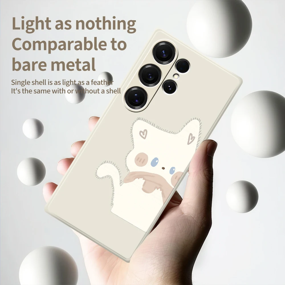 Чехол для телефона Cute White Cat для Samsung Galaxy S25 S24 S23 S22 S21 S20 Ultra Plus S10 S20 FE S21FE S23FE S24 FE 5G Чехол из ТПУ Coque