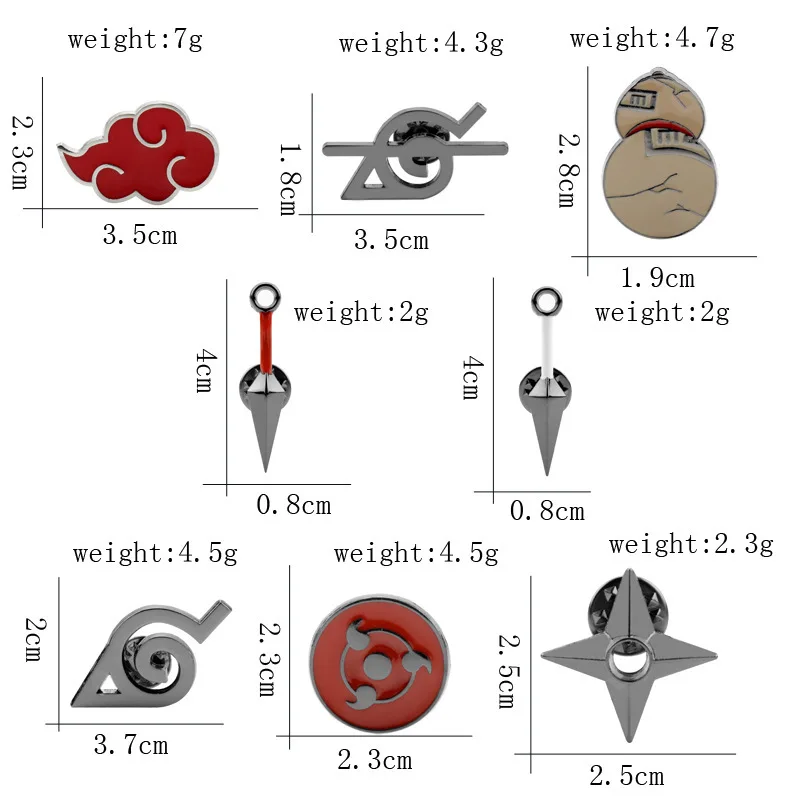 8pcs/set Shinobi Mystery Symbol Brooches-Alloy Flying Pin & Mystic Pupil Pins-Red Cloud Theme Enamel Jewelry Set for Fans