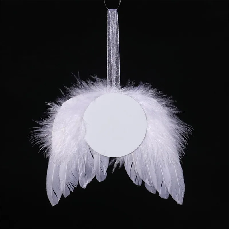 

100SETS Sublimation Blanks Printable Metal Ornaments With Feather Wing For Christmas Decoration tag pendant