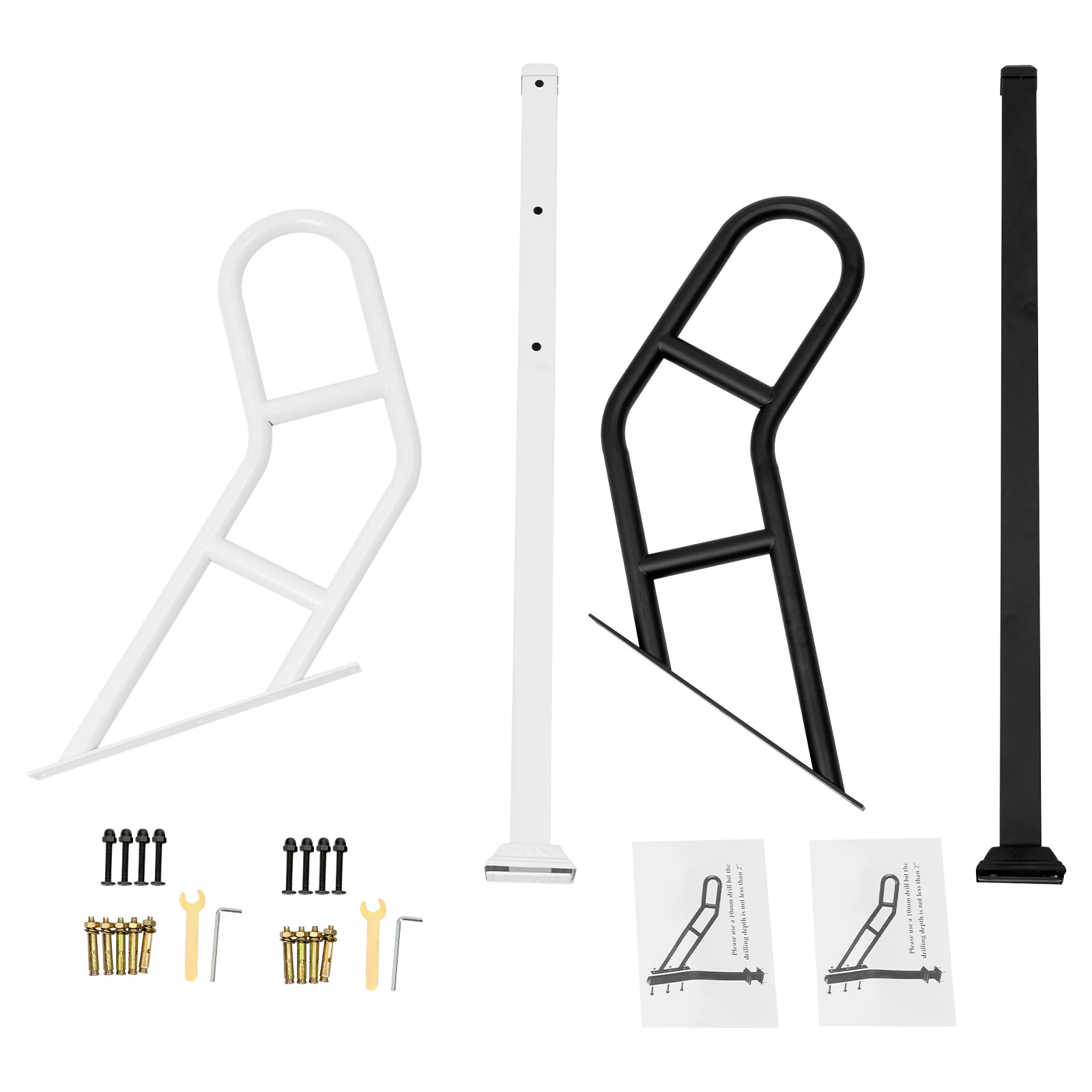 Single Post Handrail Outdoor Stair Railing U-Shaped Stepladder Grab Rails for Steps White/Black