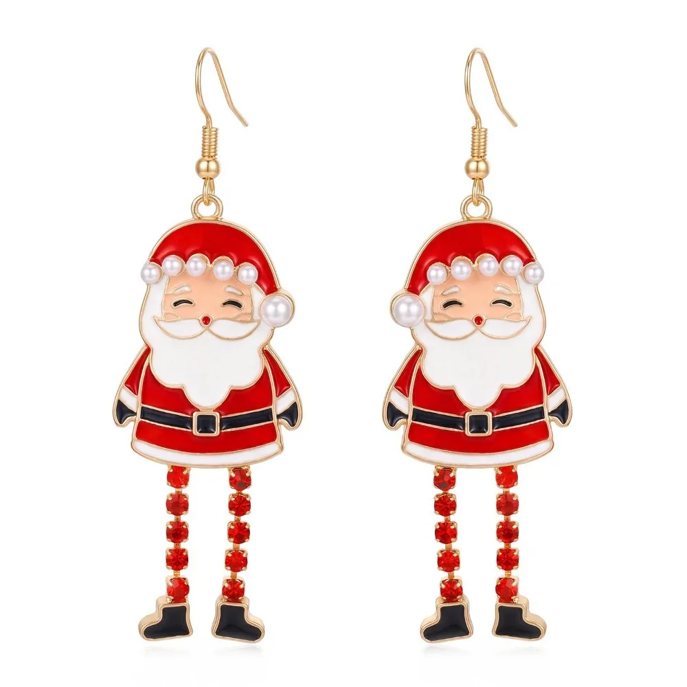 Santa Claus Christmas Earrings Grandpa Grandma Christmas Jewelry Elk Enamel Pendant Santa Claus Dangle Earrings Christmas Gift