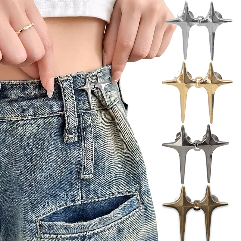 Detachable Waist Buckle Cross Star Shape Jean Buttons Pins Fashion Metal Belt Buckle Waist Tightener Clothing Accessories Tools